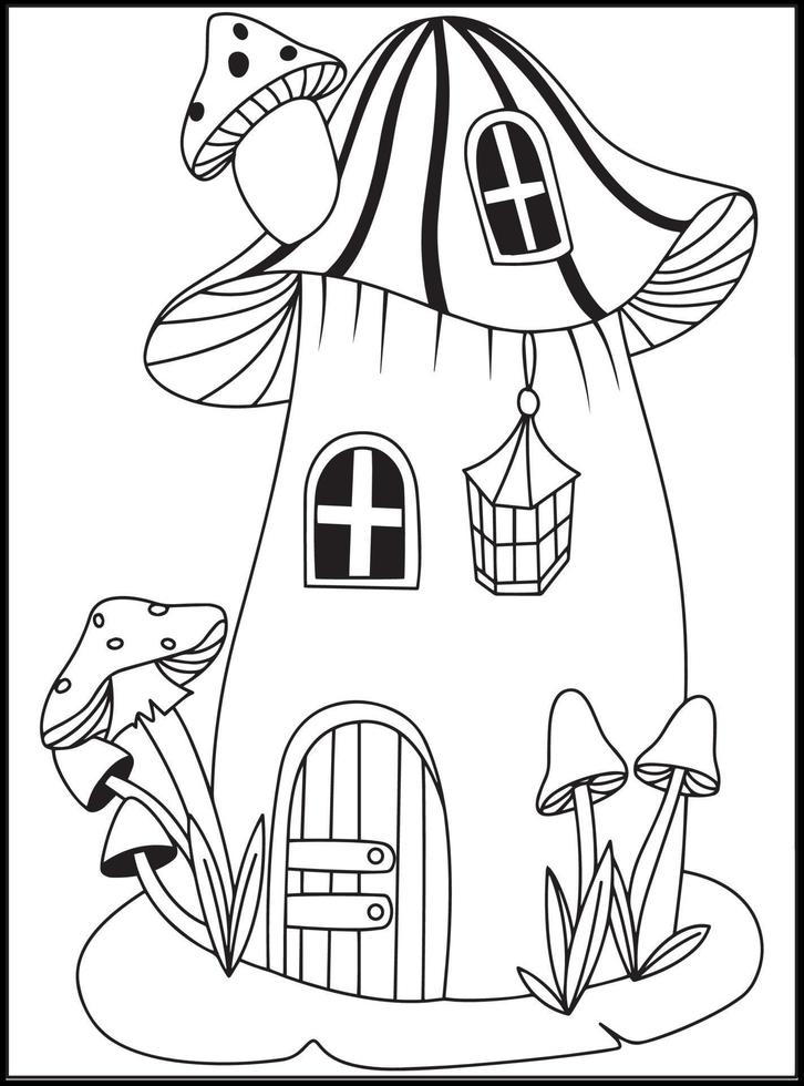 Mushroom House Coloring Pages for kids vector