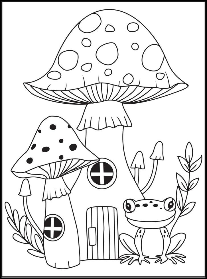 Mushroom House Coloring Pages for kids vector