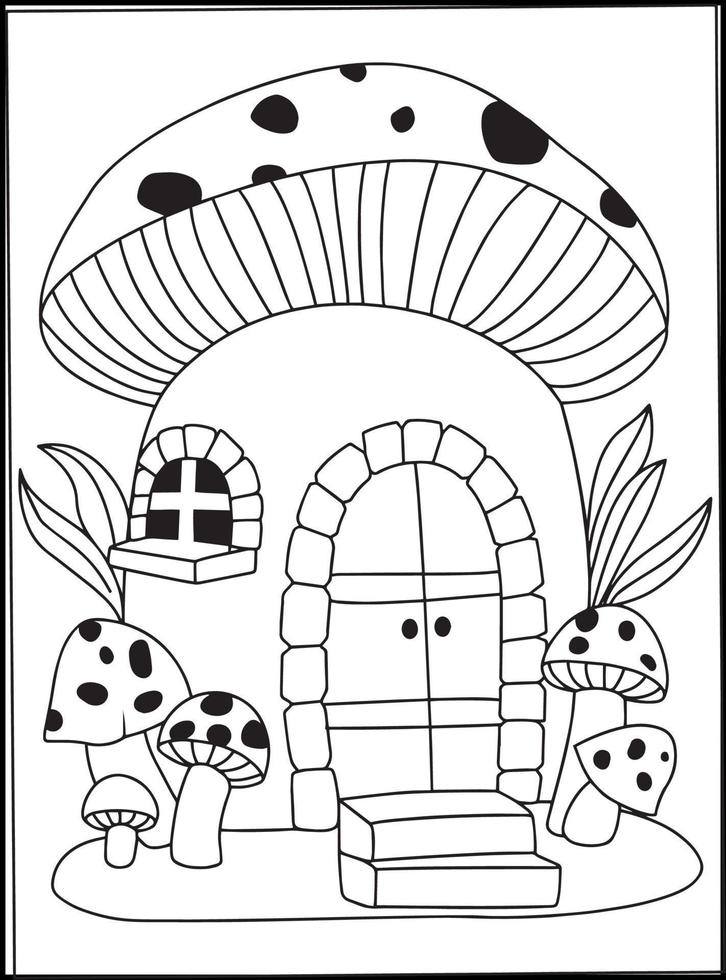 Mushroom House Coloring Pages for kids vector