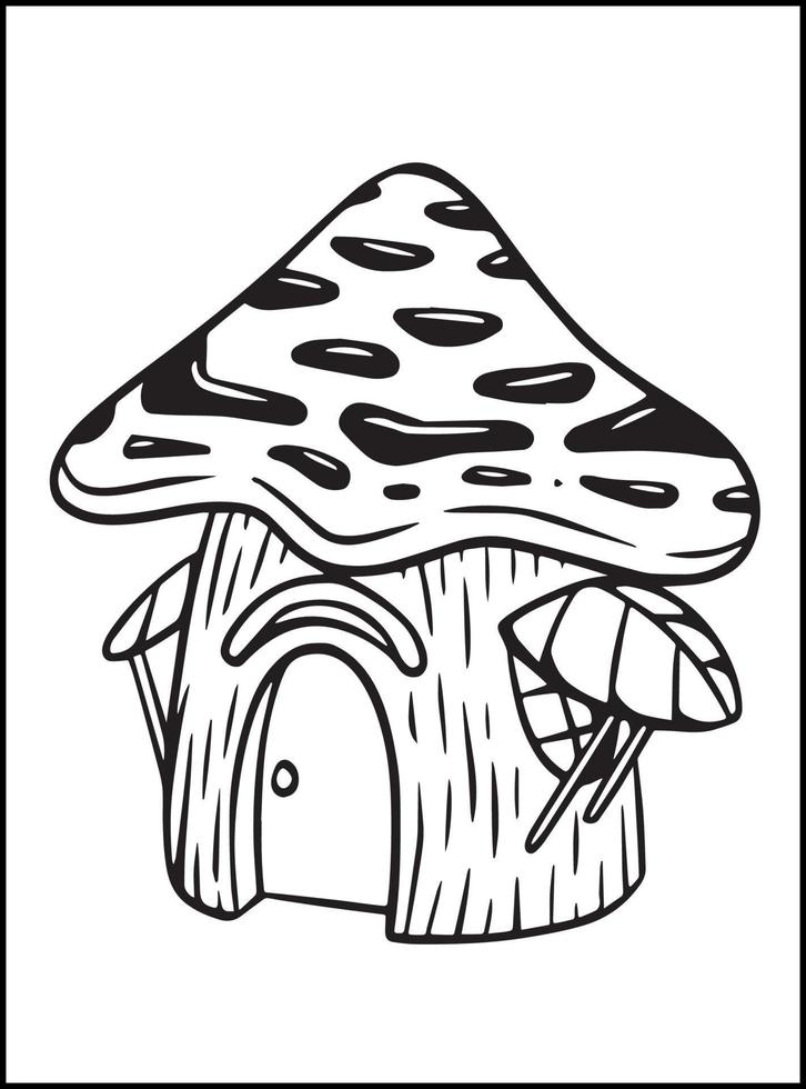 Mushroom House Coloring Pages for kids vector