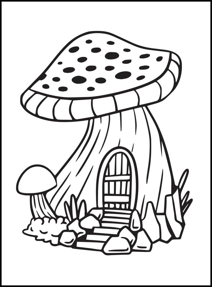 Mushroom House Coloring Pages for kids vector