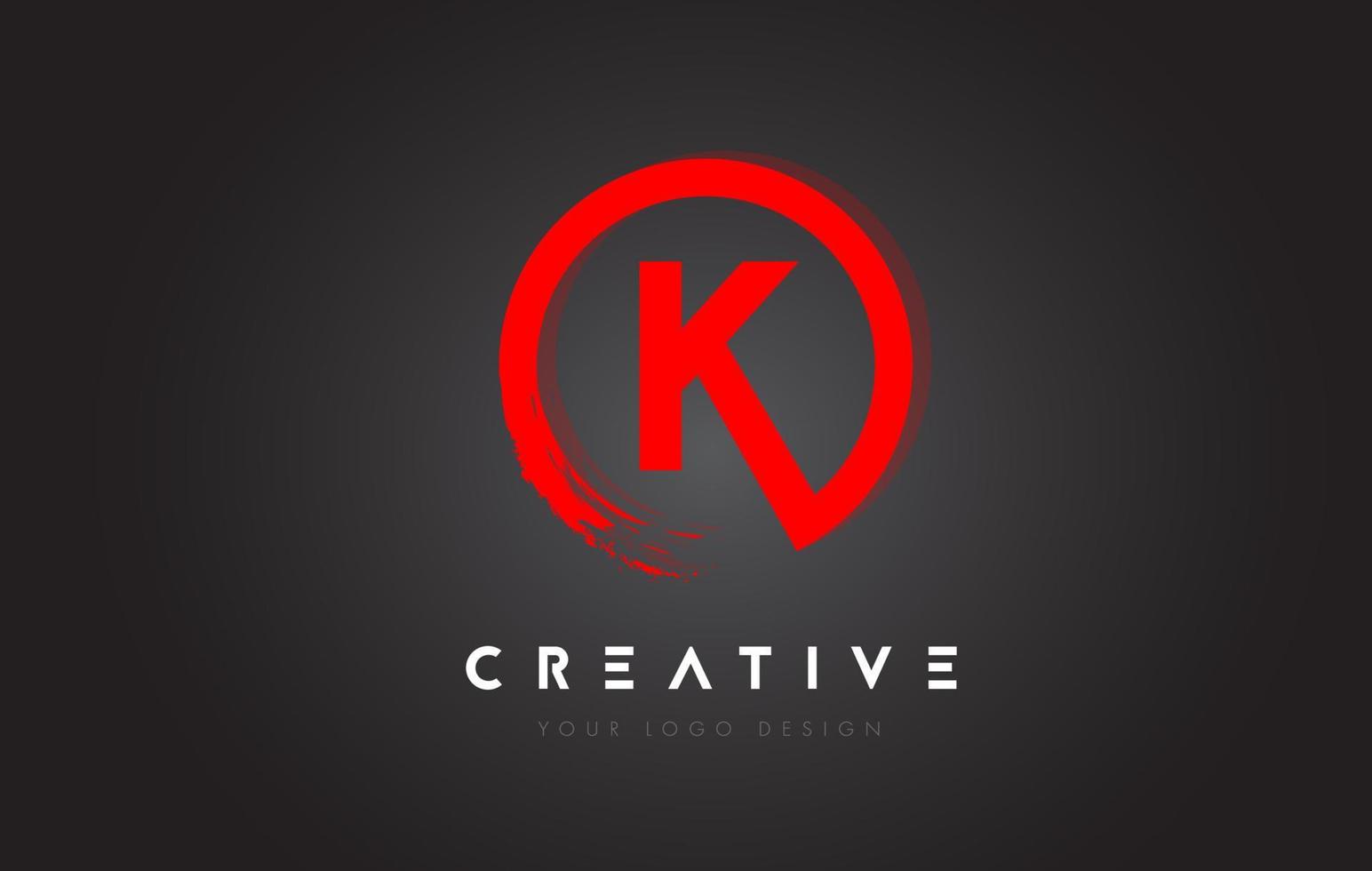 Red K Circular Letter Logo with Circle Brush Design and Black Background. vector