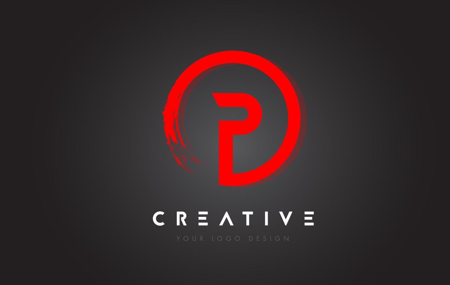 Red P Circular Letter Logo with Circle Brush Design and Black Background. vector