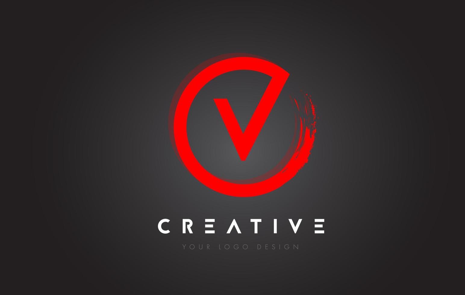 Red V Circular Letter Logo with Circle Brush Design and Black Background. vector