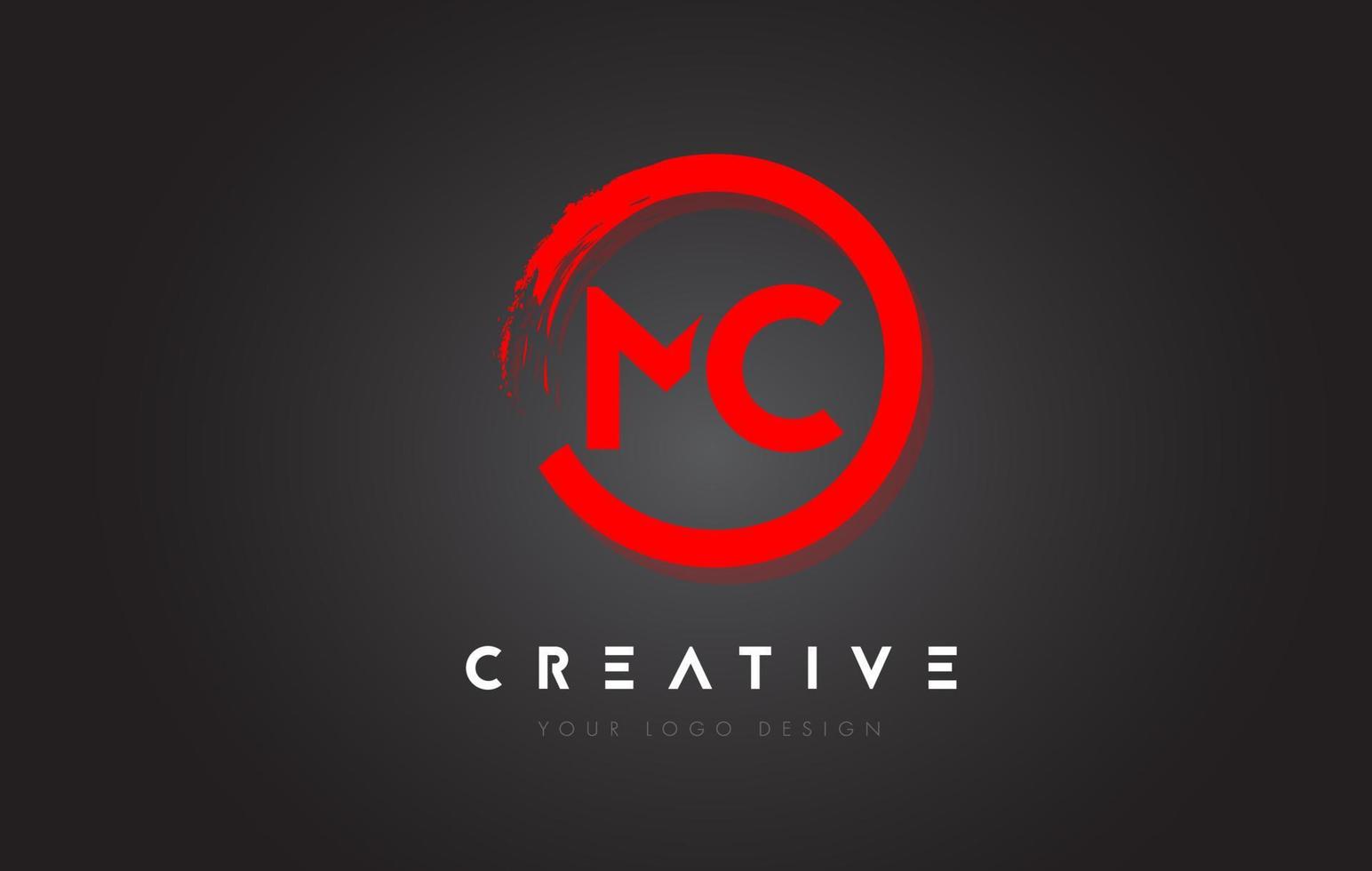 Red MC Circular Letter Logo with Circle Brush Design and Black Background. vector