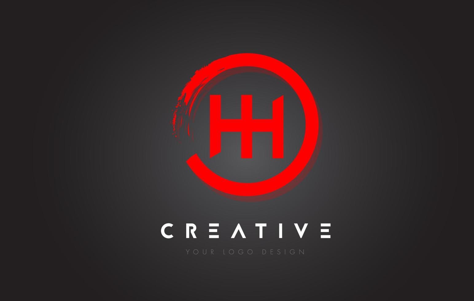 Red HH Circular Letter Logo with Circle Brush Design and Black Background. vector