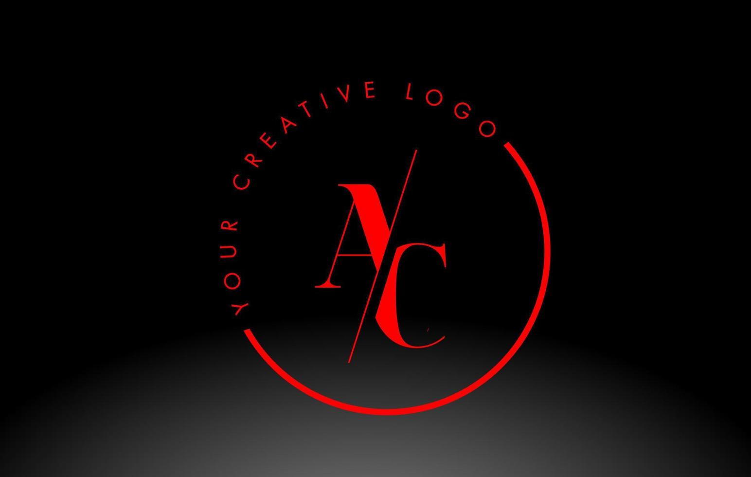 Red AC Serif Letter Logo Design with Creative Intersected Cut. vector