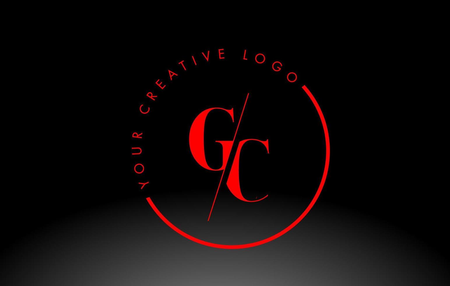 Red GC Serif Letter Logo Design with Creative Intersected Cut. vector