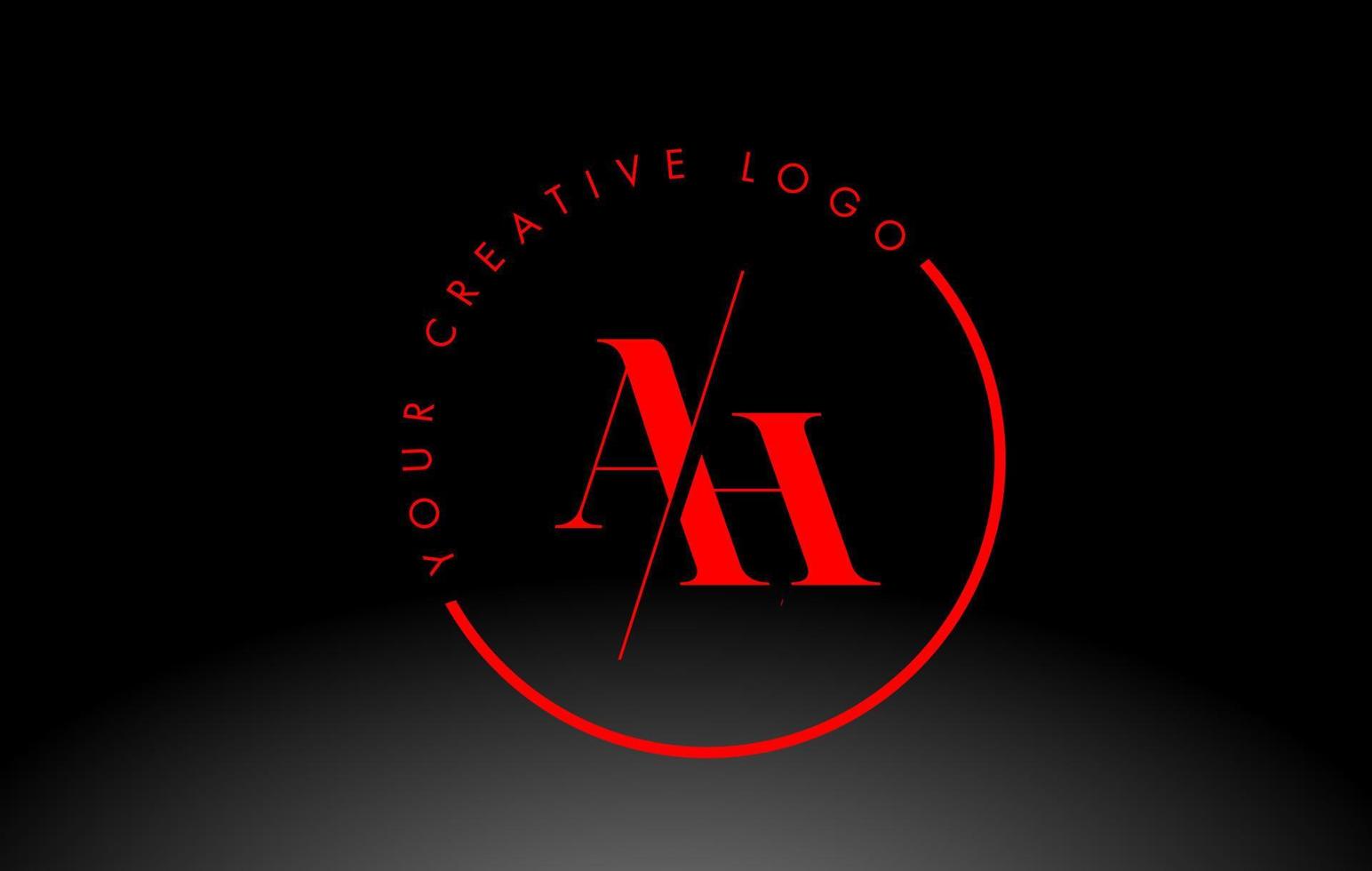 Red AH Serif Letter Logo Design with Creative Intersected Cut. vector