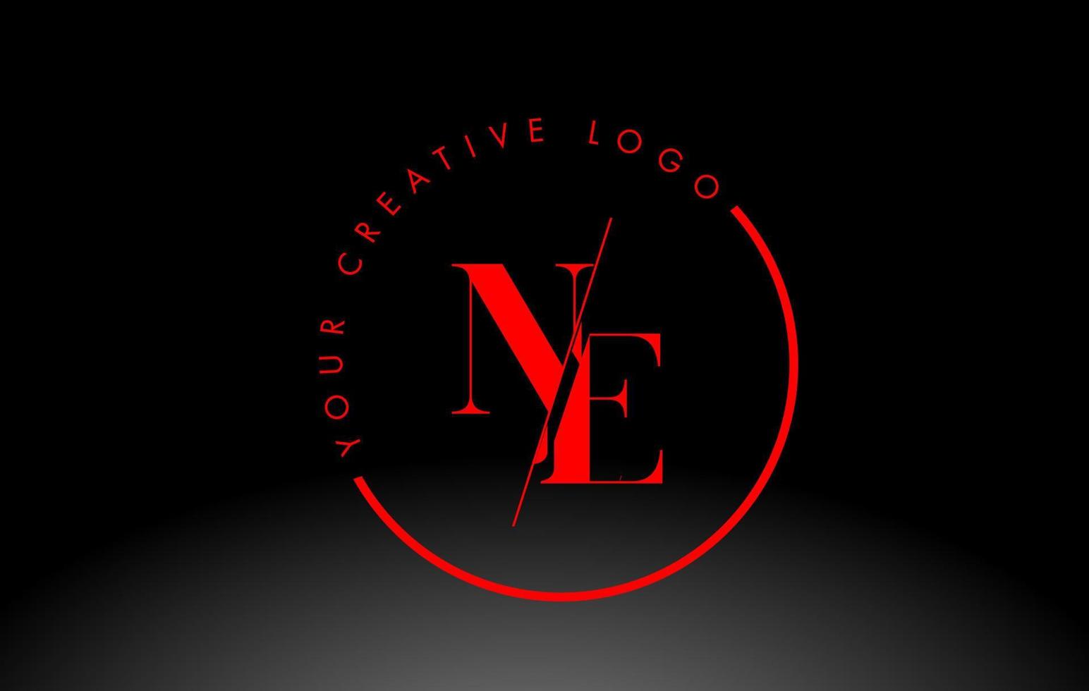 diseño de logotipo de letra roja ne serif con corte cruzado creativo. vector