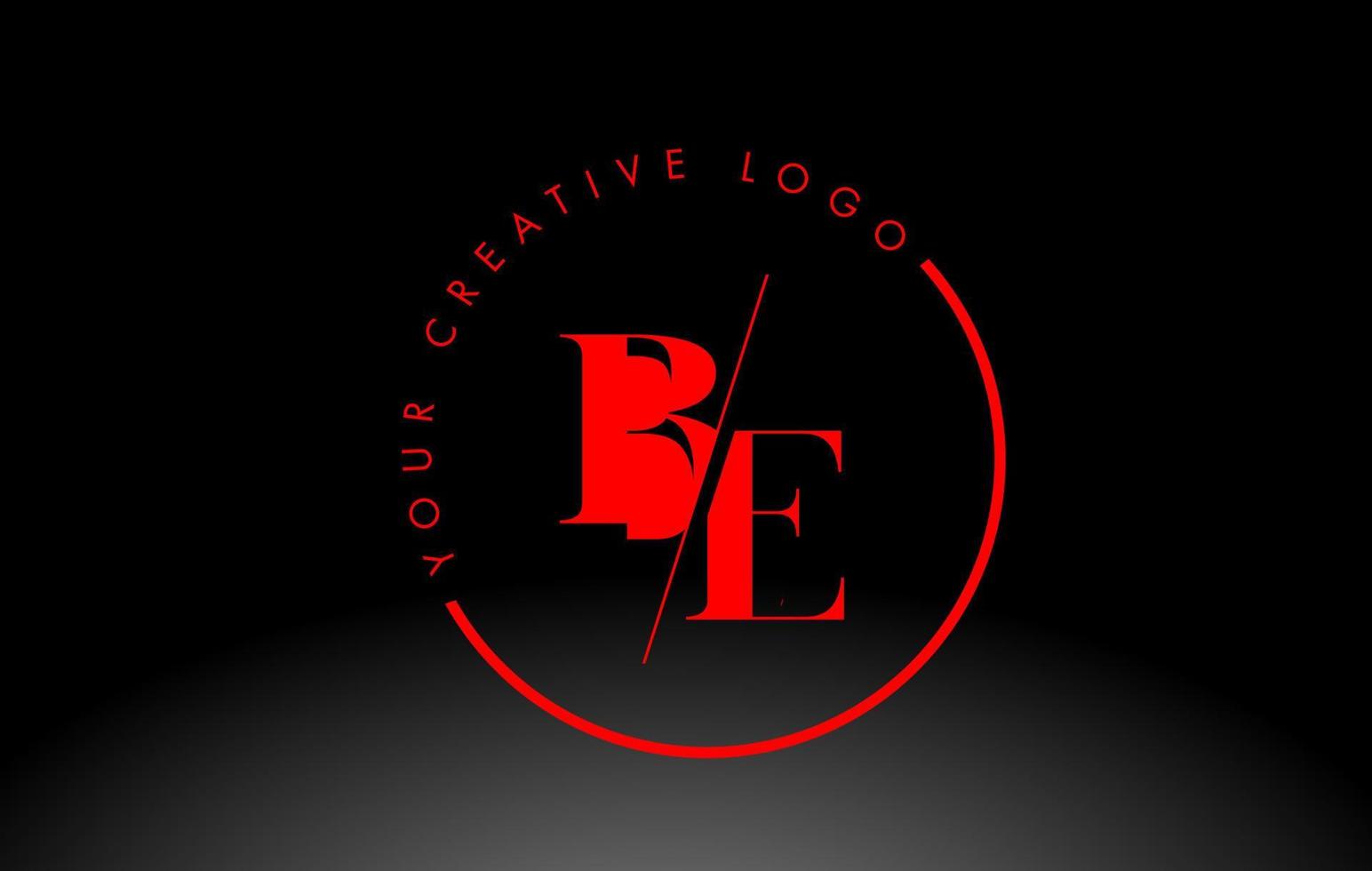 Red BE Serif Letter Logo Design with Creative Intersected Cut. vector