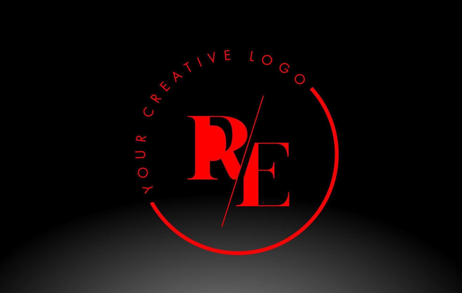 Red RE Serif Letter Logo Design with Creative Intersected Cut. vector