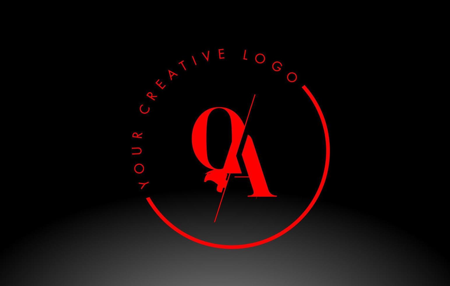 Red QA Serif Letter Logo Design with Creative Intersected Cut. vector