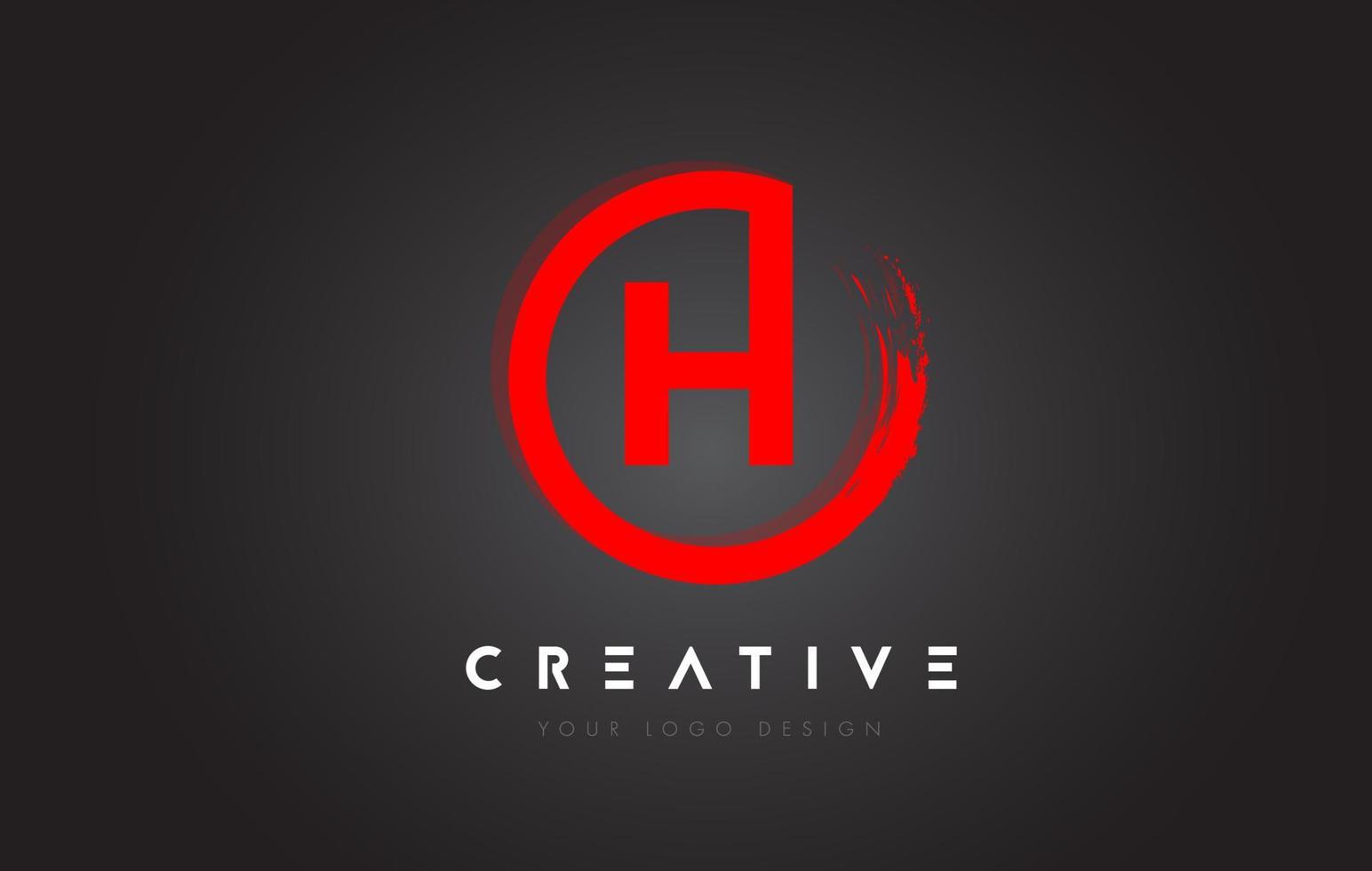 Red H Circular Letter Logo with Circle Brush Design and Black Background. vector