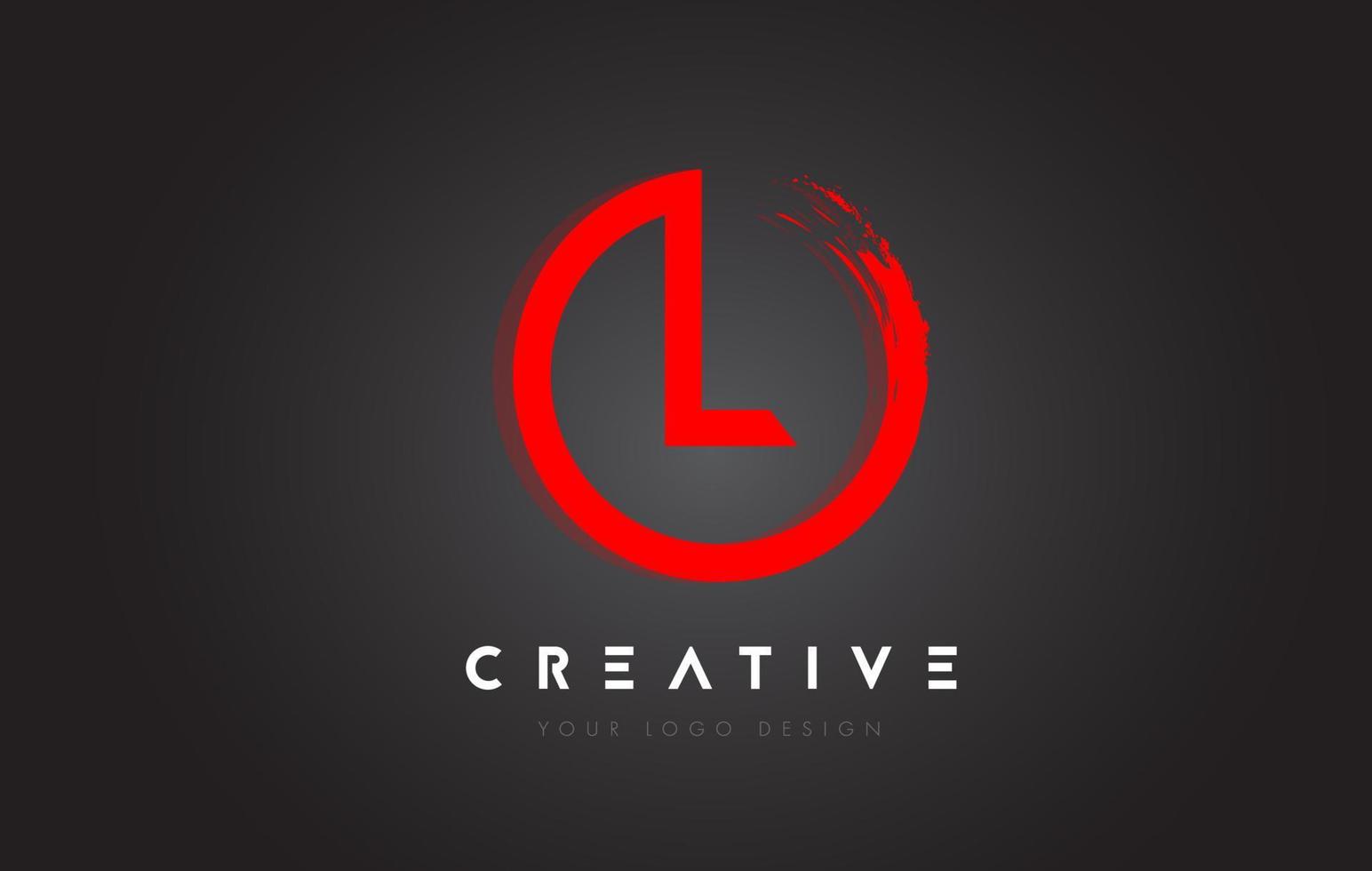 Red L Circular Letter Logo with Circle Brush Design and Black Background. vector
