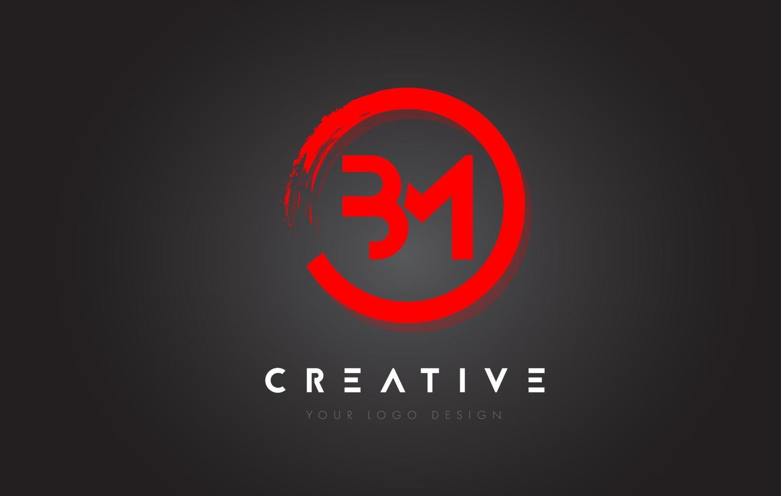 Red BM Circular Letter Logo with Circle Brush Design and Black Background. vector
