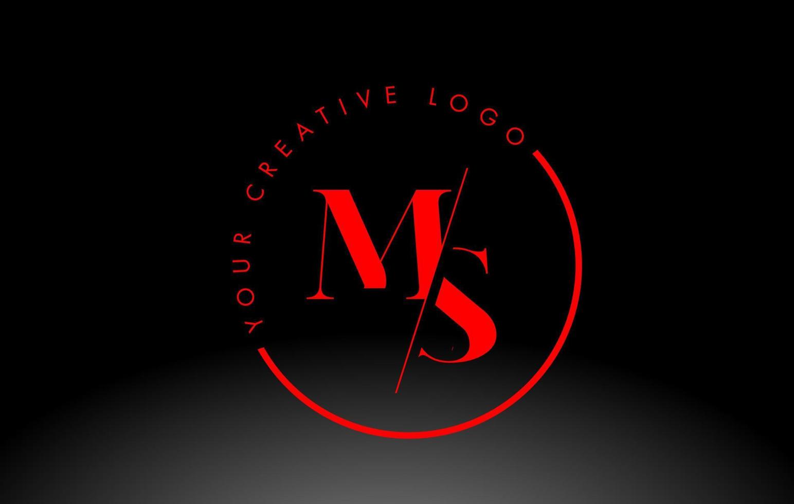 Red MS Serif Letter Logo Design with Creative Intersected Cut. vector
