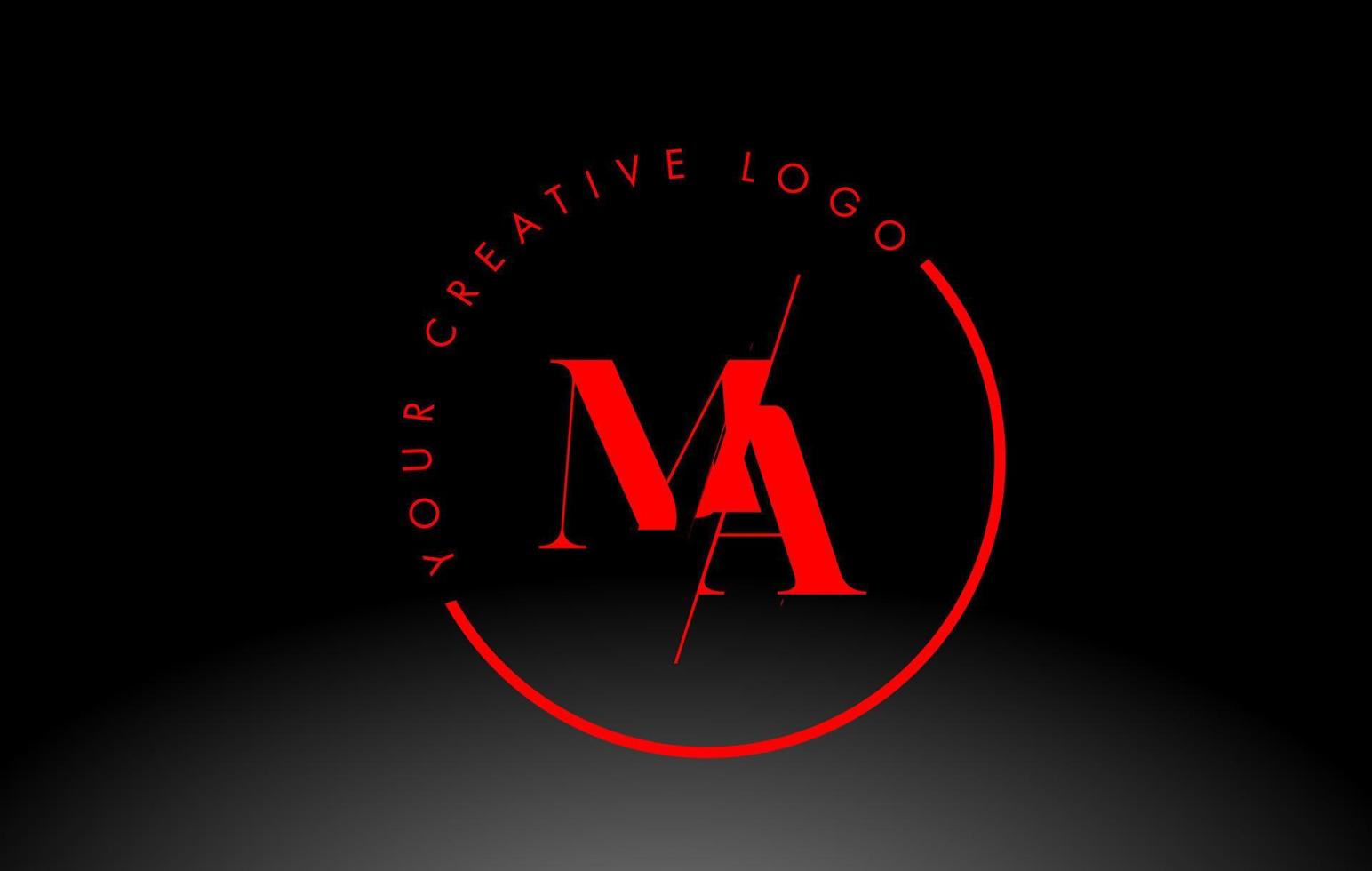 Red MA Serif Letter Logo Design with Creative Intersected Cut. vector