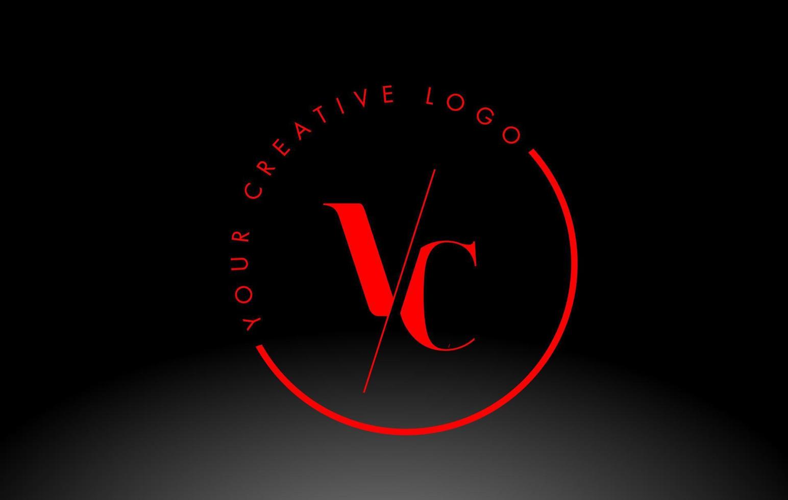 Red VC Serif Letter Logo Design with Creative Intersected Cut. vector