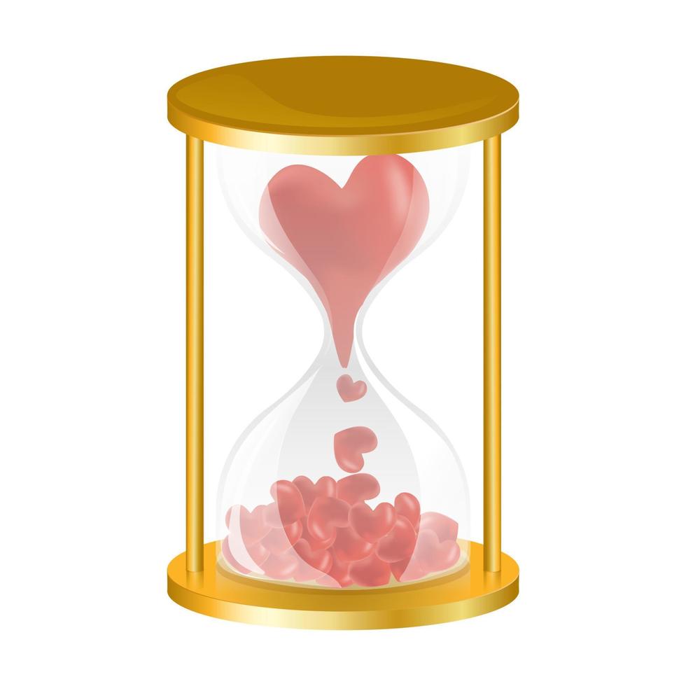 reloj de arena con corazones sobre un fondo blanco vector