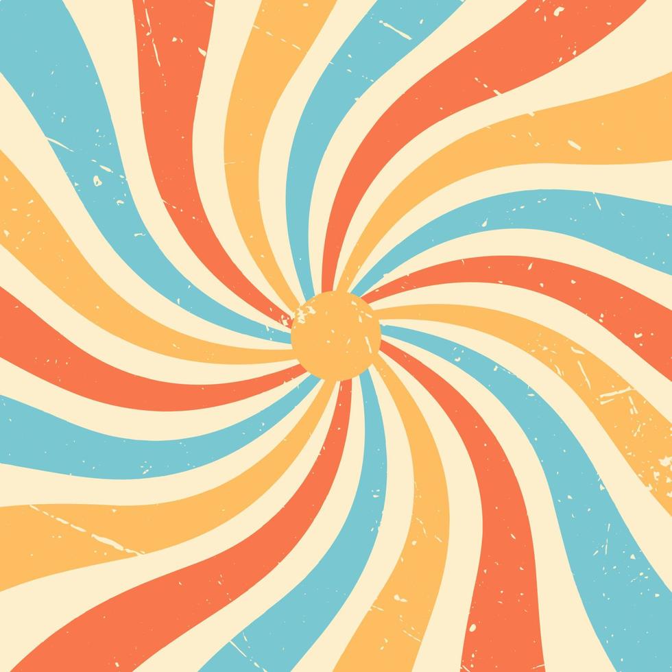 Retro background with rainbow stripes in the form of rays. Abstract colorful and textured spiral design. vector