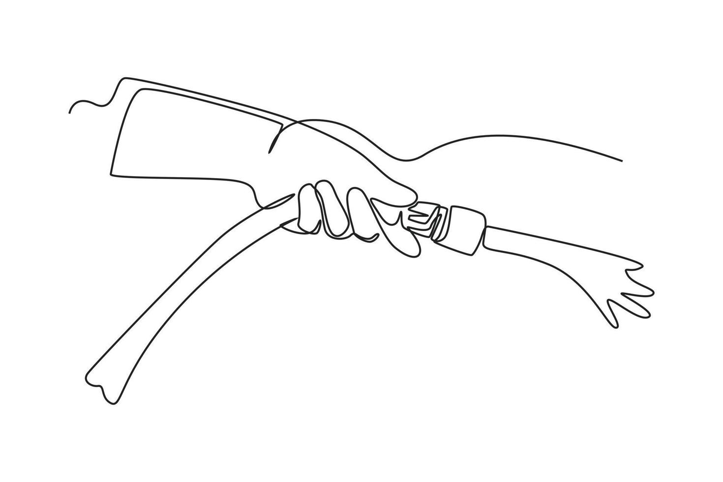 Single one line drawing Hand holding spray water hose. World water day