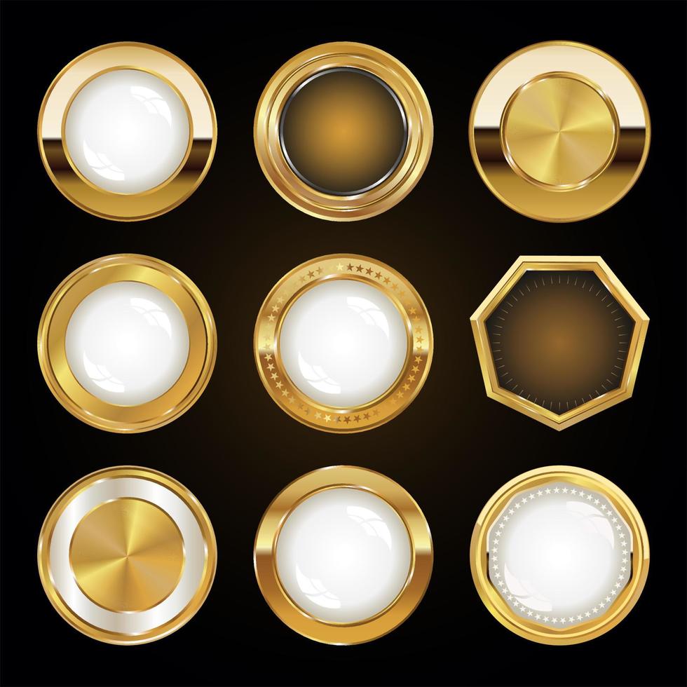 Collection of golden badges isolated on black background vector illustration