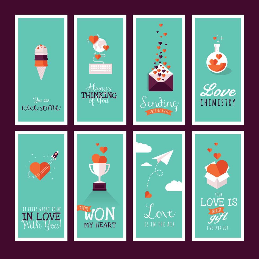 conjunto de carteles del día de san valentín para tarjetas de felicitación, banner web, placa, anuncio y material impreso vector