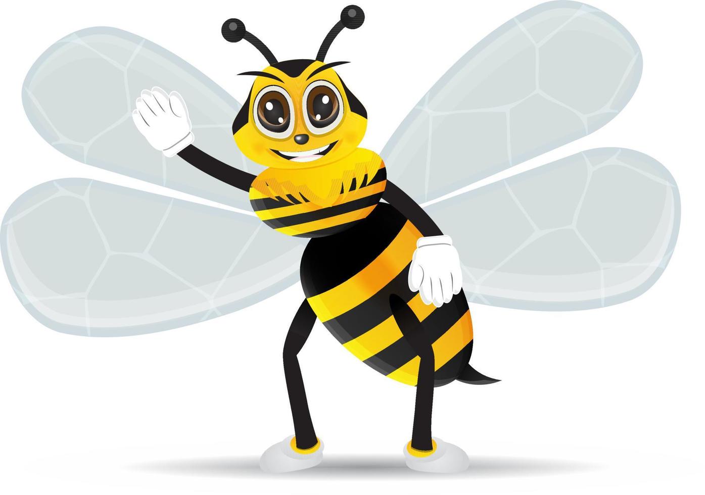 ilustración de abeja melífera saludando con la mano saludar vector