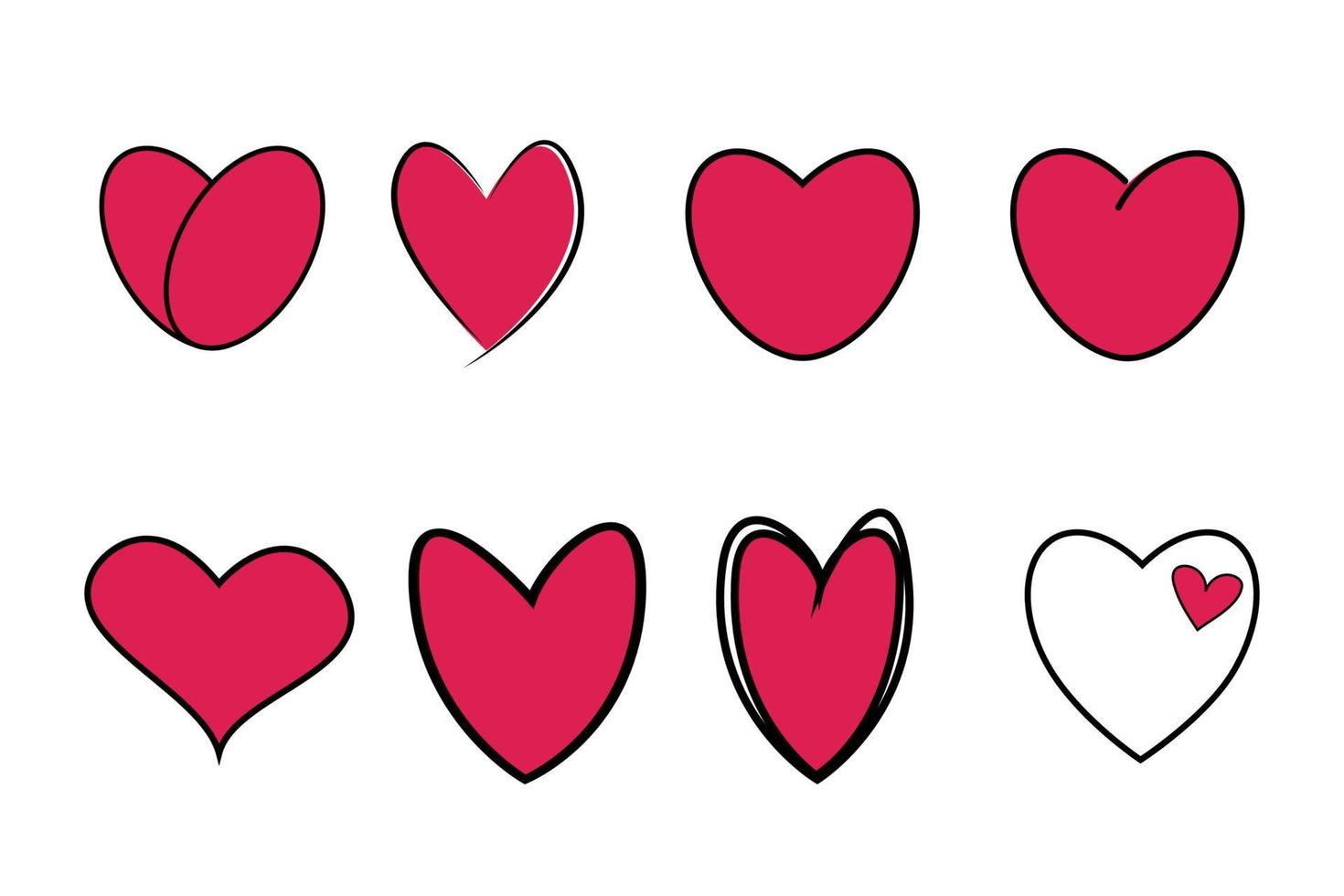 Hand drawn hearts. Design elements for Valentine and Mother's day. Red hearts with black line. vector