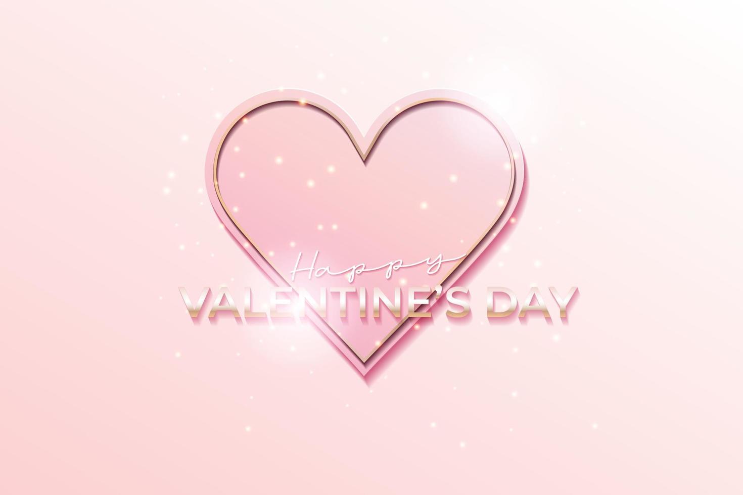 Valentines day background with pink heart and gold text and sparkling. vector