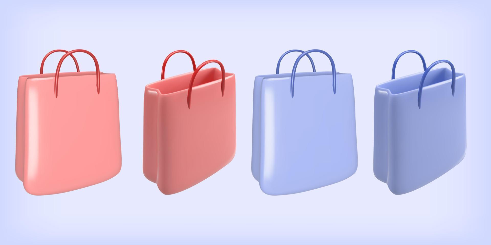 conjunto de bolsas de compras. ilustración 3d realista. representación vectorial vector