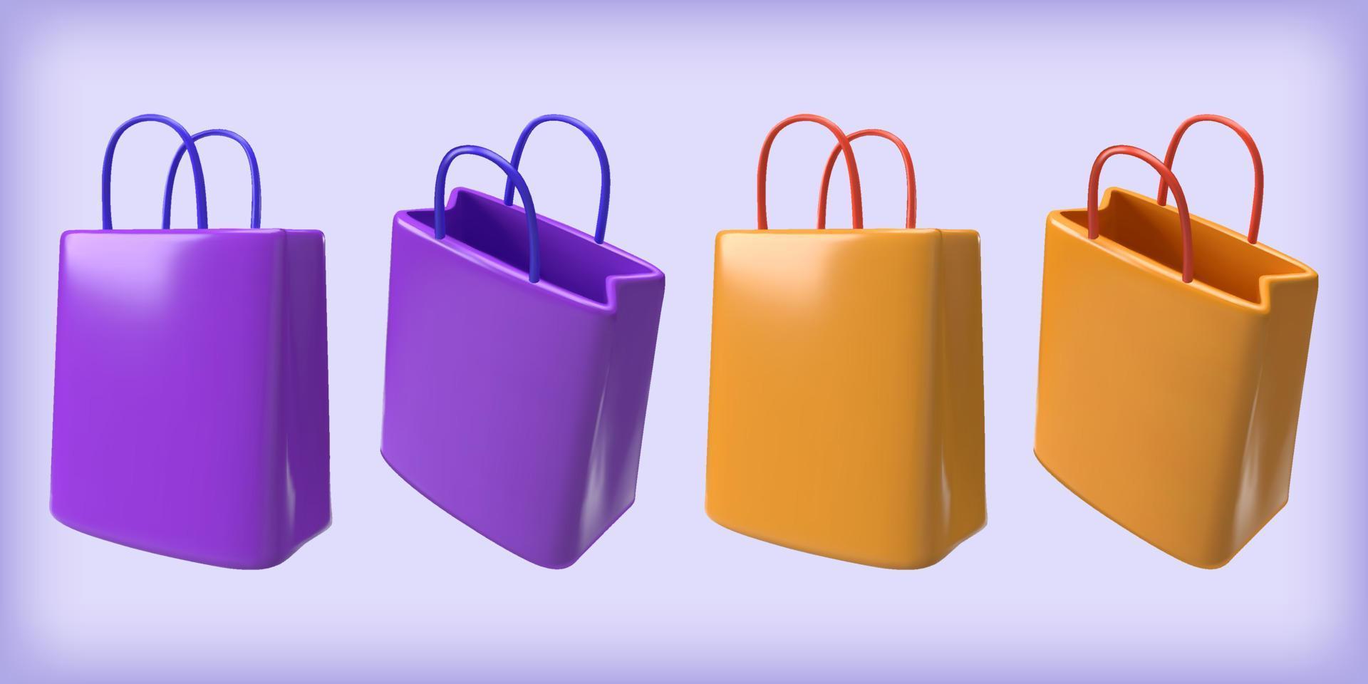 Shopping bags set. Realistic 3d illustration. Vector render