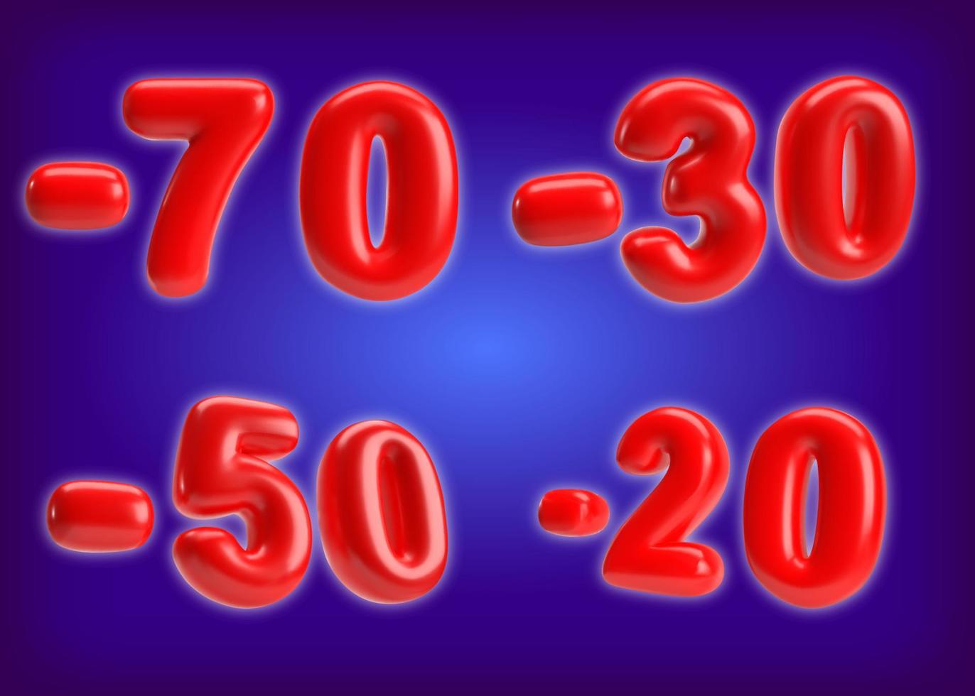 Super sale. Realistic 3D price reduction design. Volumetric plastic numbers. Vector render