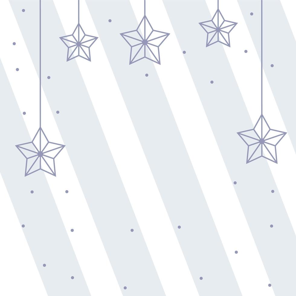 Striped background with small circles and hanging stars. Square frame template design. Copy space. vector