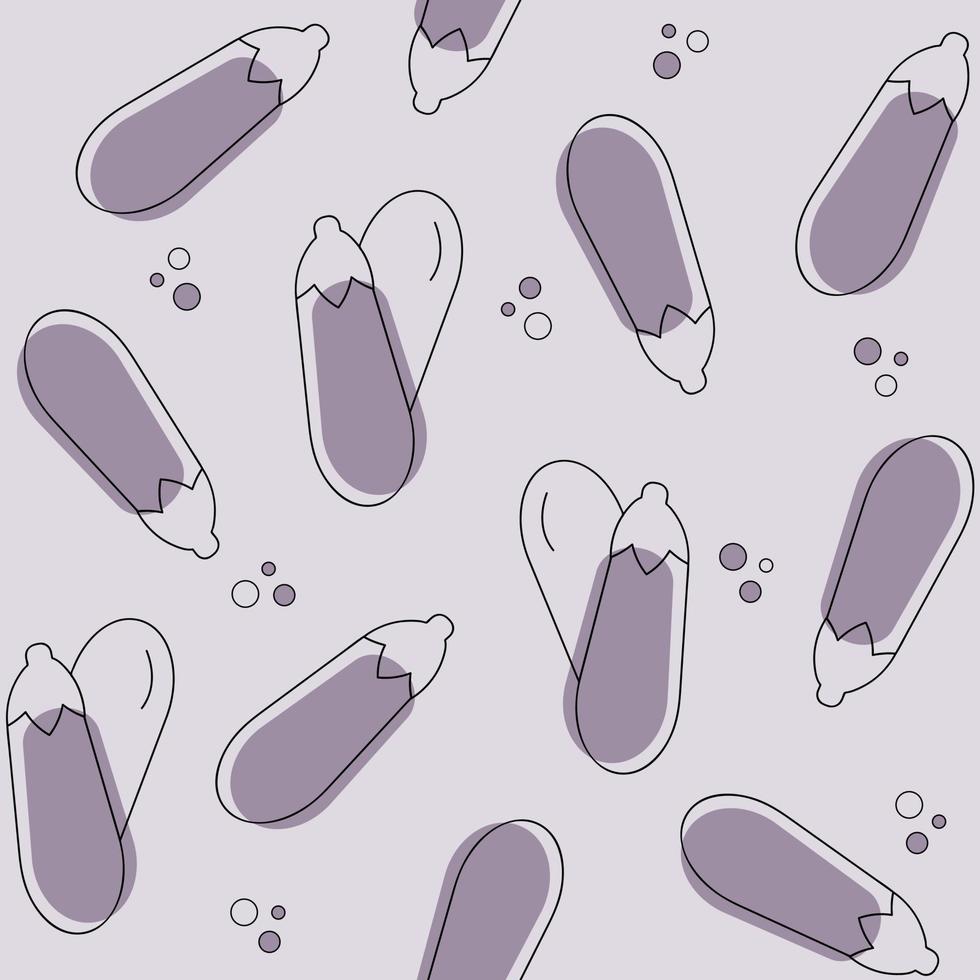 Eggplant icons seamless pattern. Aubergines vector print. Vintage background. Kitchen and restaurant design for fabrics, wrapping paper