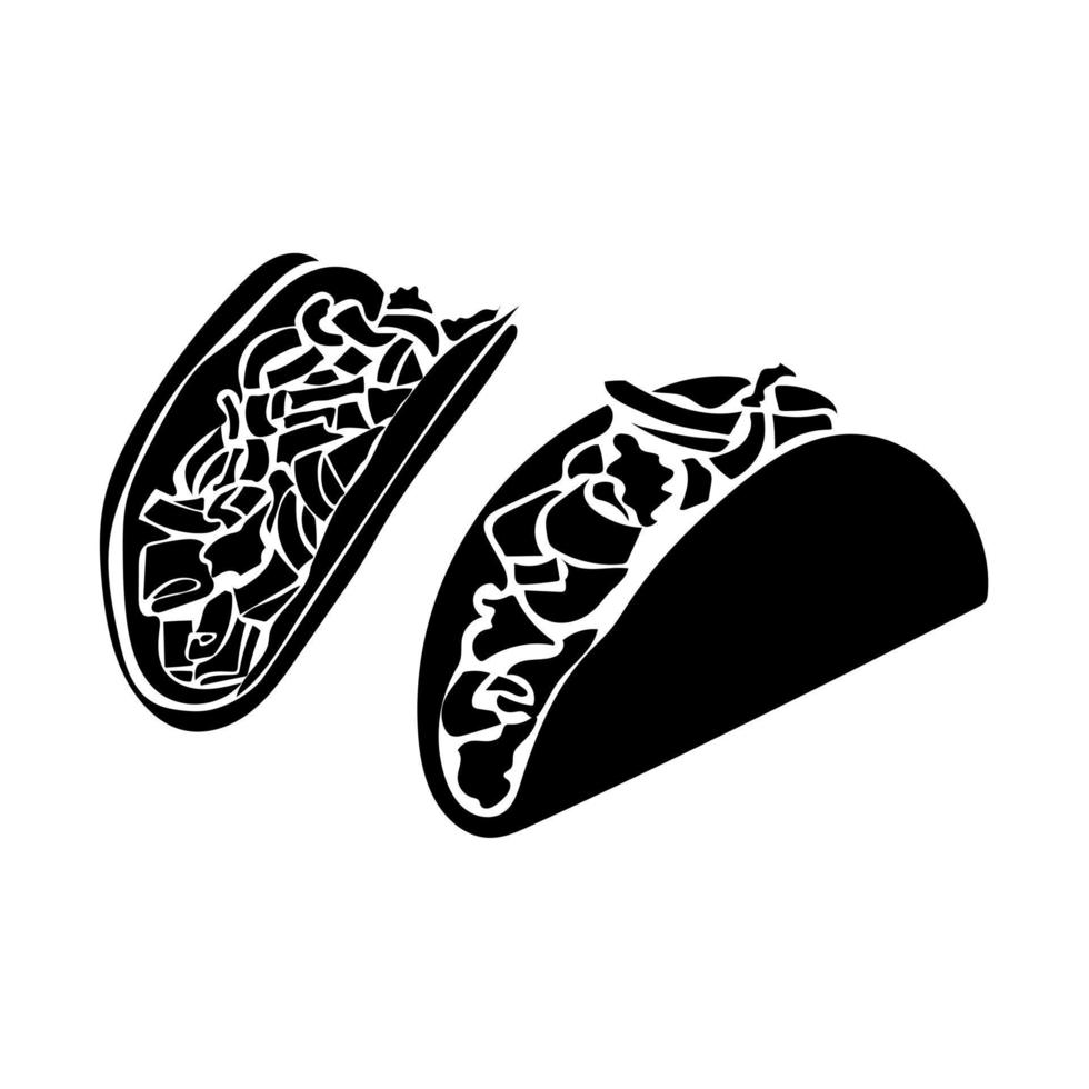 Tacos silhouettes set, fast traditional food top and side view vector