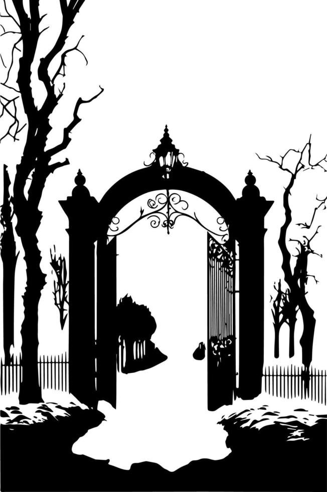 Vector sketch illustration gates silhouette black and white