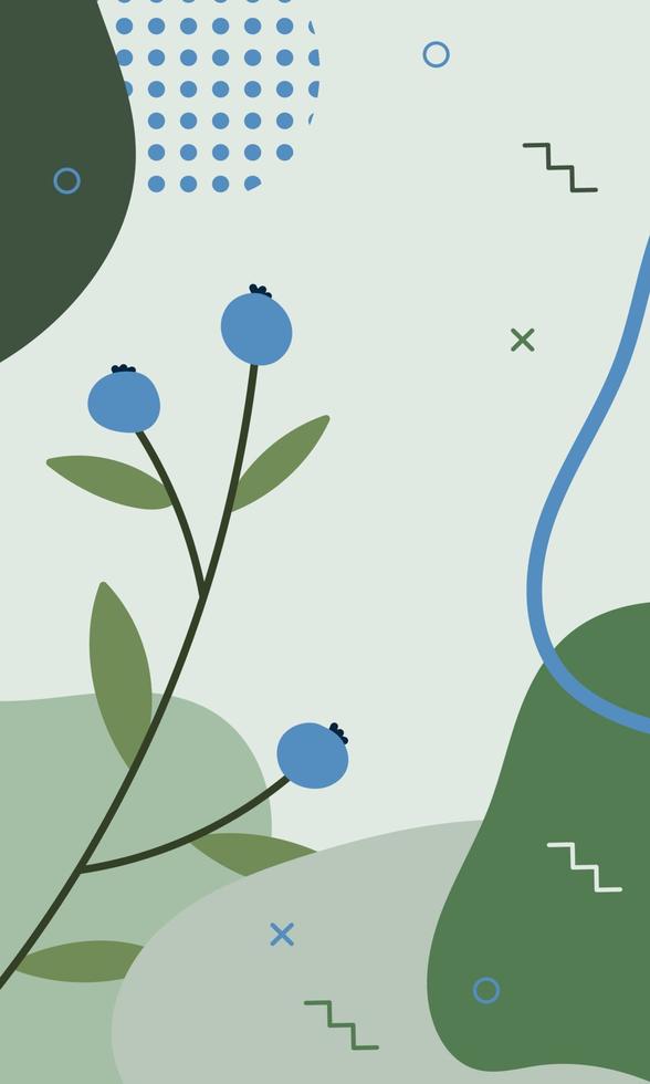 Botanical poster with berries and leaves. Organic shapes and textures. Vector of berries. Vector illustration