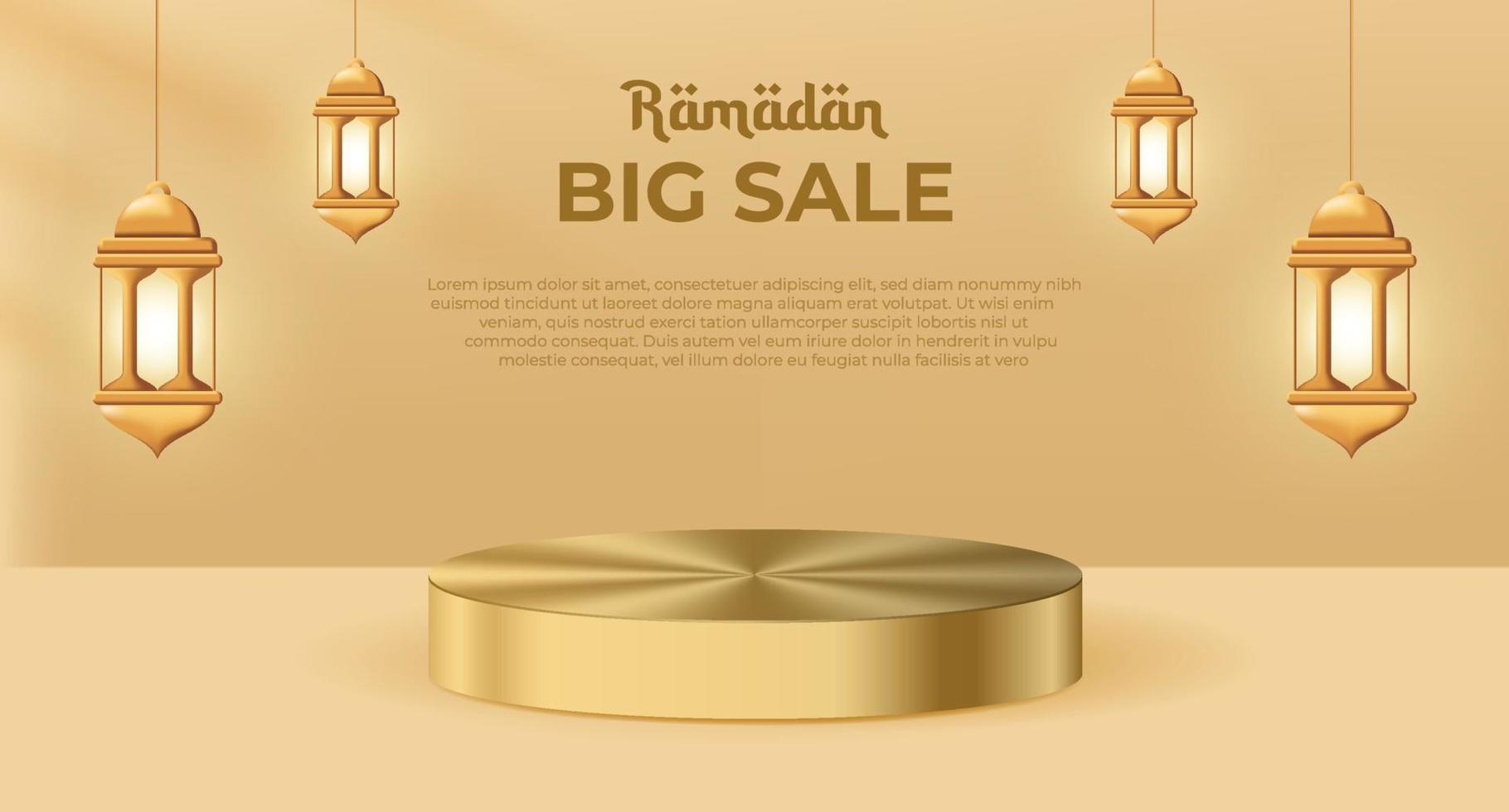 banner de cartel de promoción de gran venta de ramadán con un podio para mostrar el producto. banner de venta de ramadan kareem realista con podio 3d. ilustración vectorial vector