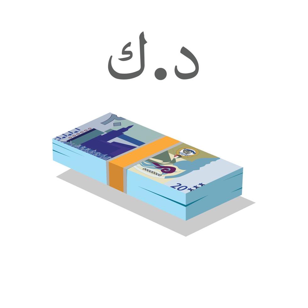 Vector illustration of Kuwaiti dinar notes, single stack of money flat design isolated on white background. Scalable and editable eps