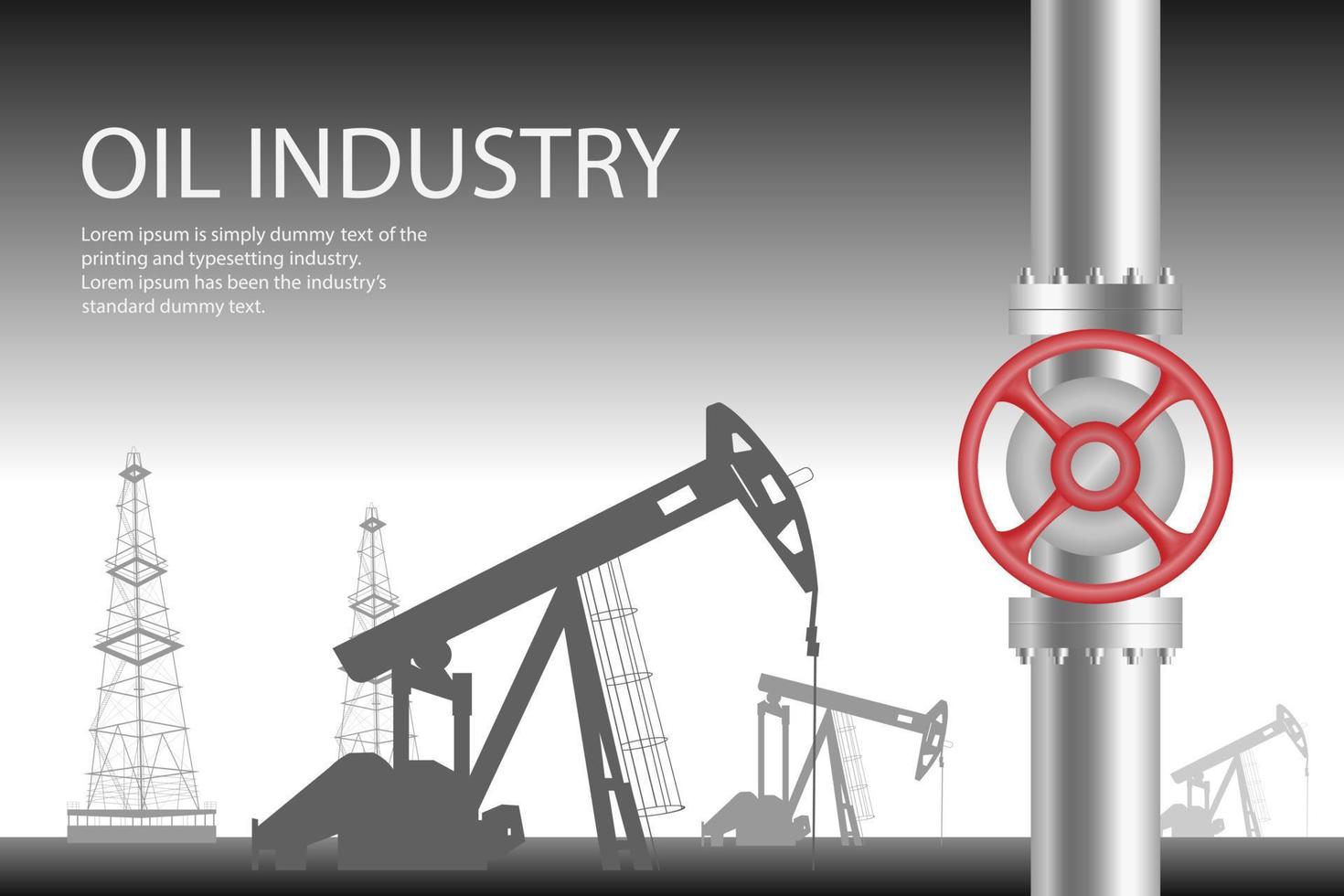 Oil industry vector illustration. Oil valve with a turn, oil is pumped in the background. Oil and gas pipeline