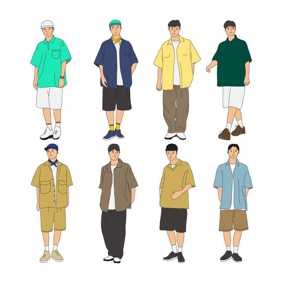 colección de ilustración para hombre ropa casual de gran tamaño vector