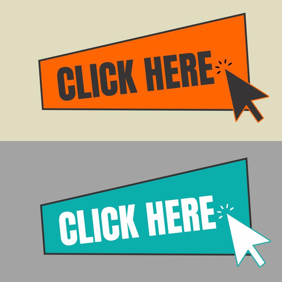 Click here button with cursor. Button with hand pointer clicking. Click here banner. Smartphone social media interface vector