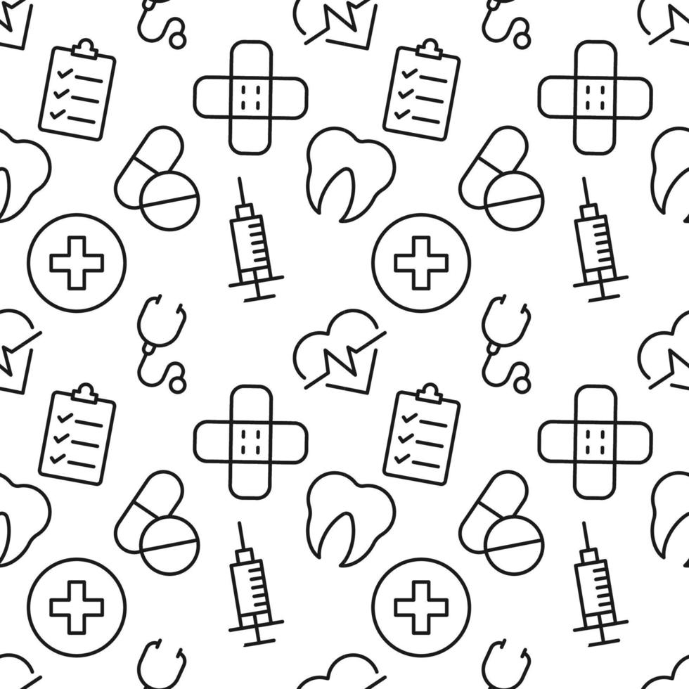 Seamless repeating pattern of medical signs for web sites, wrapping, printing, postcards, web sites, apps vector