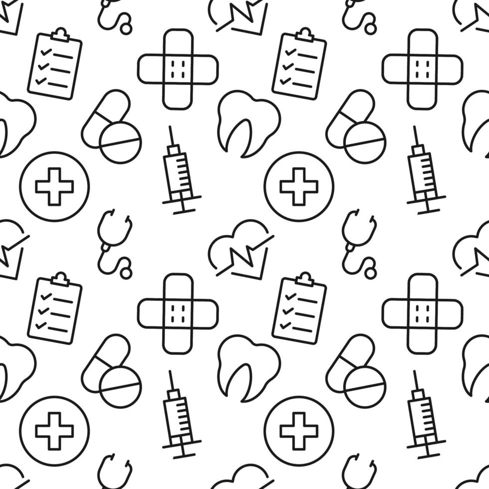 Seamless repeating pattern of medical signs for web sites, wrapping, printing, postcards, web sites, apps vector