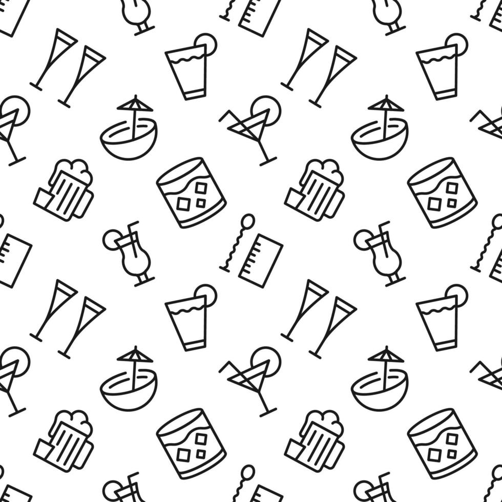 Vector seamless pattern of cocktails and various beverages for web sites, wrapping, printing, postcards, web sites, apps