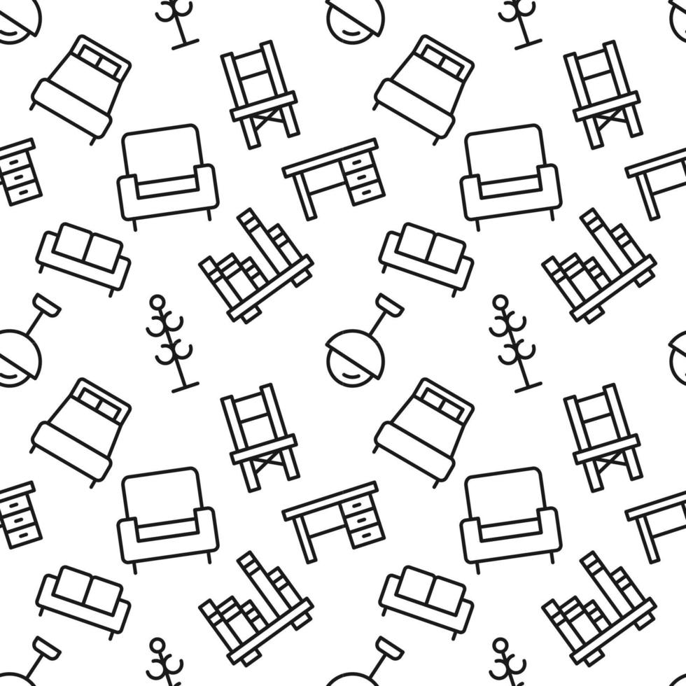 Seamless repeating pattern of furniture for web sites, wrapping, printing, postcards, web sites, apps vector