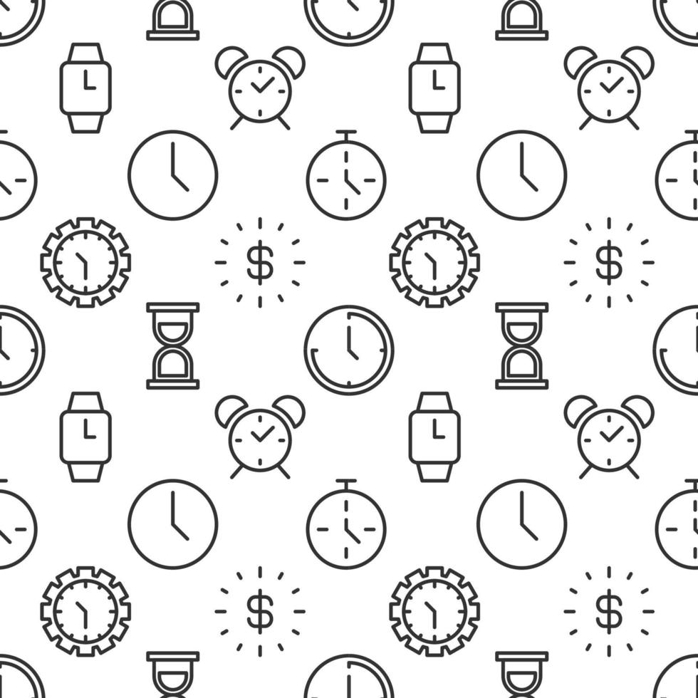 Vector seamless pattern of various watches and clocks for web sites, wrapping, printing, postcards, web sites, apps