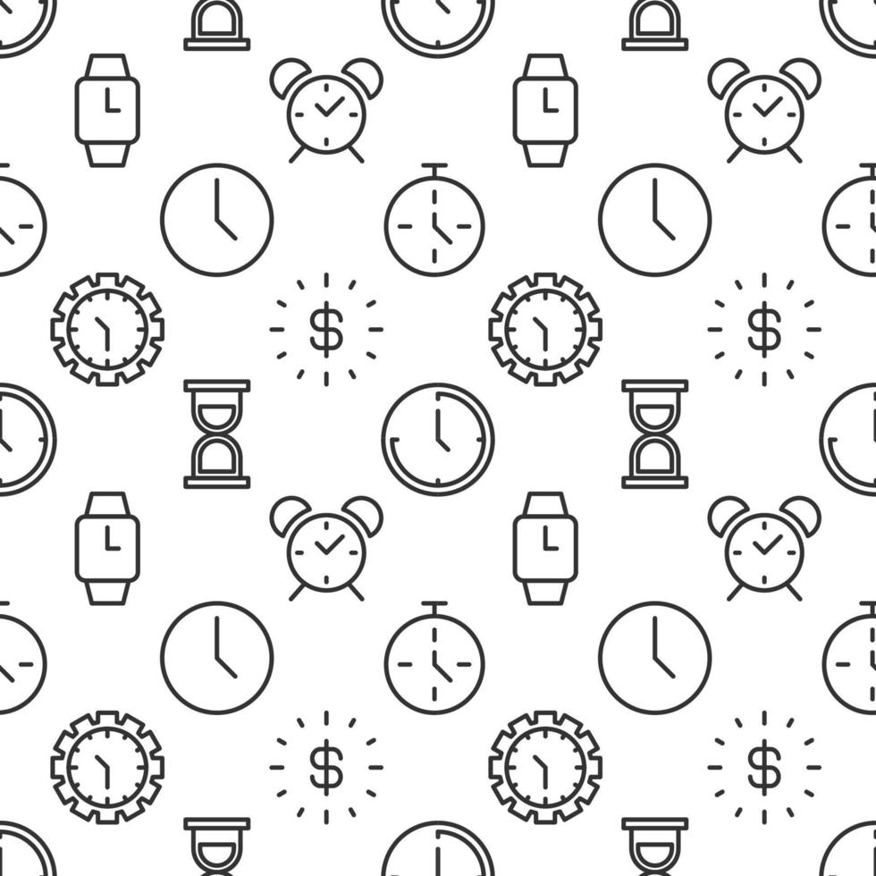 Vector seamless pattern of various watches and clocks for web sites, wrapping, printing, postcards, web sites, apps